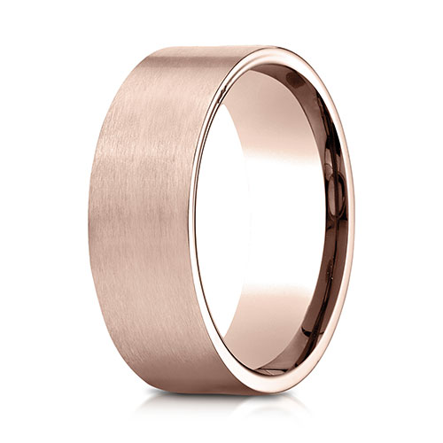 8mm Satin Finish Flat Wedding Band by Benchmark Rings in 14K Rose Gold