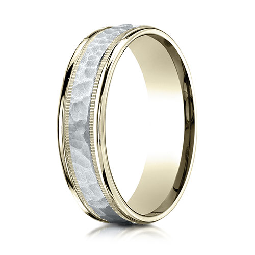 6mm WG Hammered Rounded Edge Wedding Band by Benchmark Rings in 14K Two-Tone Gold
