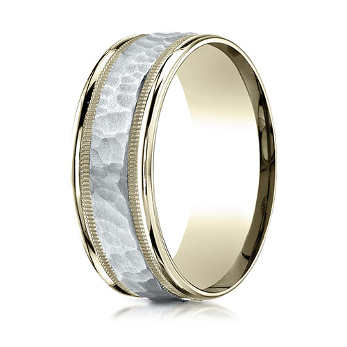 8mm WG Hammered Rounded Edge Wedding Band by Benchmark Rings in 14K Two-Tone Gold