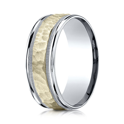 8mm YG Hammered Rounded Edge Wedding Band by Benchmark Rings in 14K Two-Tone Gold
