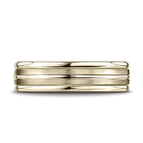 6mm Flat Striped Comfort-Fit 14K Yellow Gold Wedding Band by Benchmark Rings