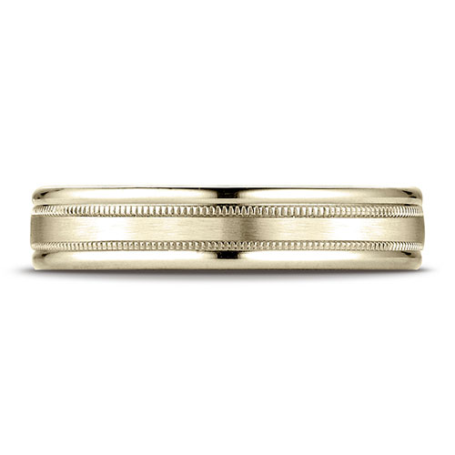 4mm Satin Center Duo Milgrain Comfort-Fit 14K Yellow Gold Wedding Band