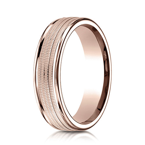 6mm Milgrain Centered Wedding Band by Benchmark Rings in 14K Rose Gold