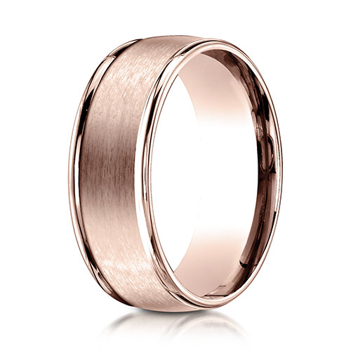 8mm Satin Polished Low Dome Wedding Band by Benchmark Rings in 14K Rose Gold