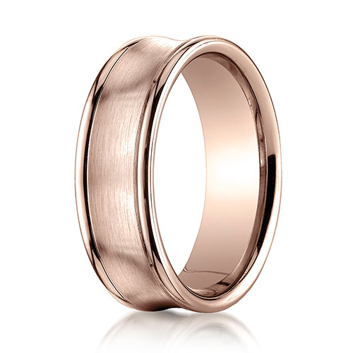 7.5mm 14K Rose Gold Satin Concave Rimmed Benchmark Wedding Band