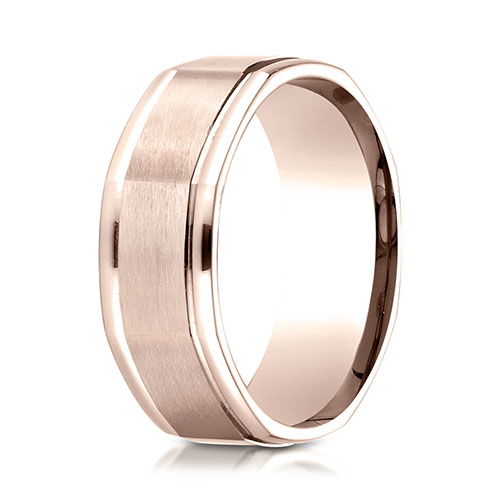 8mm Octagonal Satin Round-Edge Wedding Band by Benchmark Rings in 14K Rose Gold