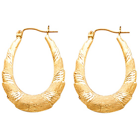14K Yellow Gold Brushed Ribbon Crescent Hoop Earrings - Medium
