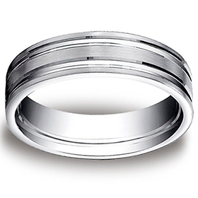 6mm Flat Dual Striped Comfort-Fit 14K White Gold Wedding Band by Benchmark Rings