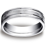 6mm Flat Dual Striped Comfort-Fit 14K White Gold Wedding Band by Benchmark Rings