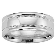 8mm Flat Milgrain Rounded Edge Wedding Band by in 14K White Gold