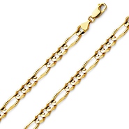 6mm 14K Yellow Gold Solid Men's Figaro Link Chain Necklace 18-30in