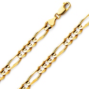 7mm 18K Yellow Gold Solid Men's Figaro Link Chain Necklace 20-24in