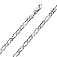 4mm 18K White Gold Solid Figaro Link Chain Necklace 16-30in