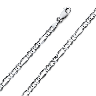4mm 18K White Gold Solid Figaro Link Chain Necklace 16-30in