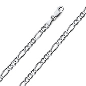 4mm 18K White Gold Solid Figaro Link Chain Necklace 16-30in