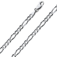 5mm 18K White Gold Solid Figaro Link Chain Necklace 16-30in