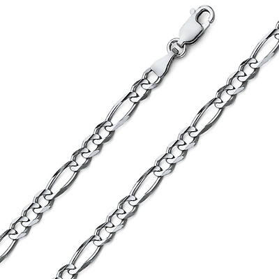 5mm 18K White Gold Solid Figaro Link Chain Necklace 16-30in