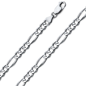 6mm 18K White Gold Solid Men's Figaro Link Chain Necklace 20-30in