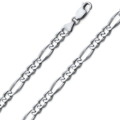 6mm 18K White Gold Solid Men's Figaro Link Chain Necklace 20-30in