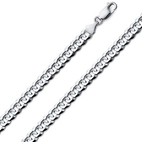 6mm 14K White Gold Solid Men's Concave Curb Cuban Link Chain Necklace 18-30in