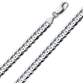 7mm 18K White Gold Men's Solid Concave Curb Cuban Link Chain Necklace 22-30in