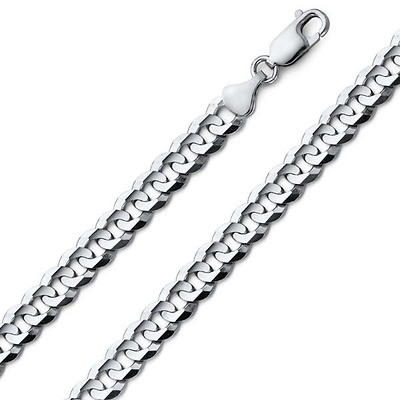 7mm 18K White Gold Men's Solid Concave Curb Cuban Link Chain Necklace 22-30in