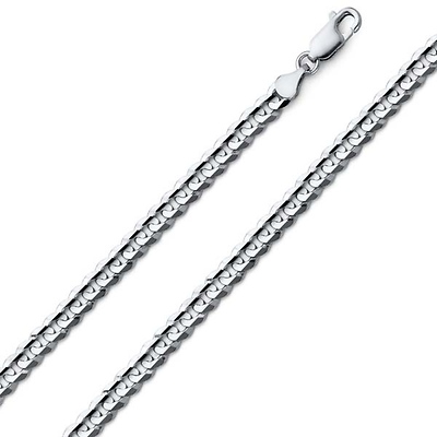 4mm 18K White Gold Men's Solid Concave Curb Cuban Link Chain Necklace 16-30in