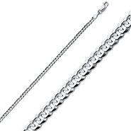 2.5mm 18K White Gold Solid Concave Curb Cuban Link Chain Necklace 16-30in