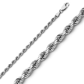 3mm 14K White Gold Solid Diamond-Cut Rope Chain Necklace 16-30in