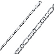 3mm 14K White Gold Solid Figaro Link Chain Necklace 16-30in