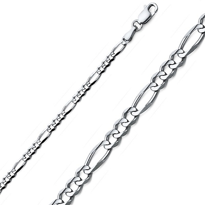 3mm 14K White Gold Solid Figaro Link Chain Necklace 16-30in