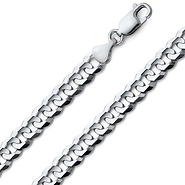 8mm 14K White Gold Men's Concave Curb Cuban Link Chain Necklace