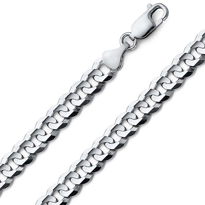 8mm 14K White Gold Men's Concave Curb Cuban Link Chain Necklace