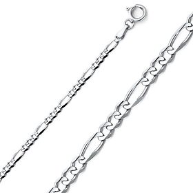 3mm Sterling Silver Solid Figaro Link Chain Necklace 16-30in