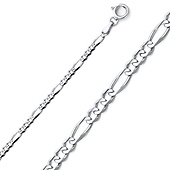 3mm Sterling Silver Solid Figaro Link Chain Necklace 16-30in