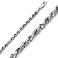 3.5mm 14K White Gold Solid Diamond-Cut Rope Chain Necklace 18-30in
