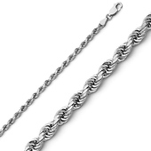 2.5mm 14K White Gold Solid Diamond-Cut Rope Chain Necklace - Heavy 16-30in