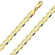 6.5mm 14K Yellow Gold Solid Men's Flat Mariner Chain Necklace 20-26in