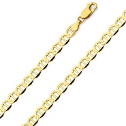 5.5mm 14K Yellow Gold Solid Men's Flat Mariner Chain Necklace 20-24in