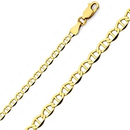 3.5mm 14K Yellow Gold Solid Flat Mariner Chain Necklace 18-24in