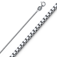 0.9mm Solid 14K White Gold Box Link Chain Necklace 16-24in