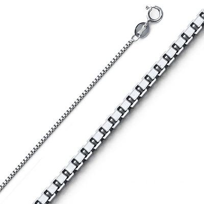 0.9mm Solid 14K White Gold Box Link Chain Necklace 16-24in