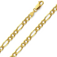 6mm 14K Yellow Gold Solid Men's Pave Figaro Link Chain Necklace 20-26in