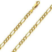 4.5mm 14K Gold Yellow Solid Pave Figaro Link Chain Necklace 18-24in