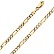 3mm 14K Two-Tone Gold Solid White Pave Figaro Link Chain Necklace 16-24in