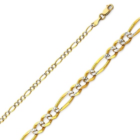 2.5mm 14K Two-Tone Gold Solid White Pave Figaro Link Chain Necklace 16-24in