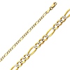 2.5mm 14K Two-Tone Gold Solid White Pave Figaro Link Chain Necklace 16-24in