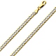 4mm 14K Two-Tone Gold Solid Men's White Pave Curb Cuban Link Chain Necklace 18-24in thumb 0