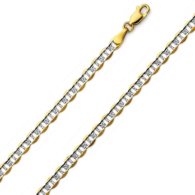 3.5mm 14K Two-Tone Gold Solid Flat Mariner Chain Necklace 16-24in
