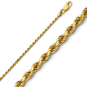 1.5mm 14K Yellow Gold Solid Diamond-Cut Rope Chain Necklace - Heavy 16-24in
